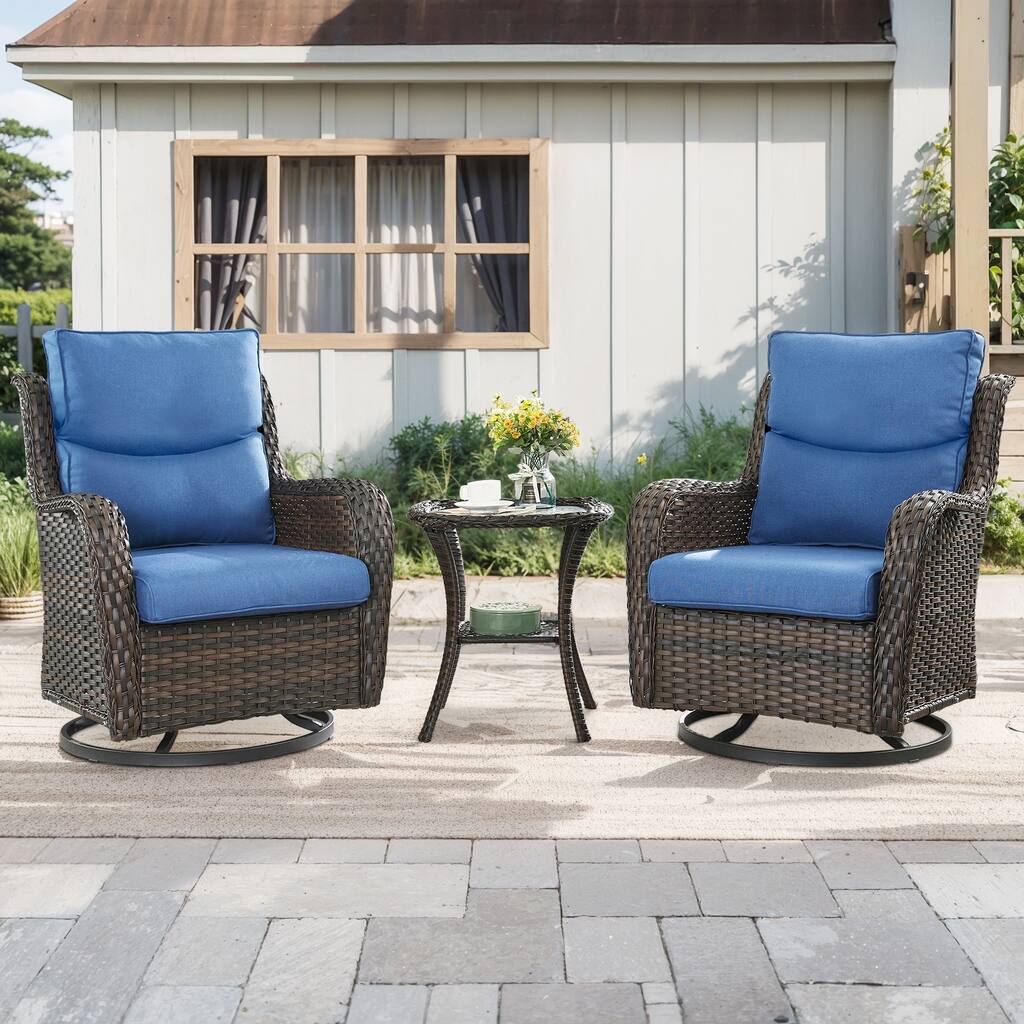 3 Pieces Patio Swivel Gliders Chair with Coffee Table