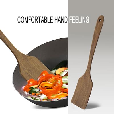 Wooden Turner Long Hand Stir Fry Spatula Kitchen Pan Cooking Baking Brown