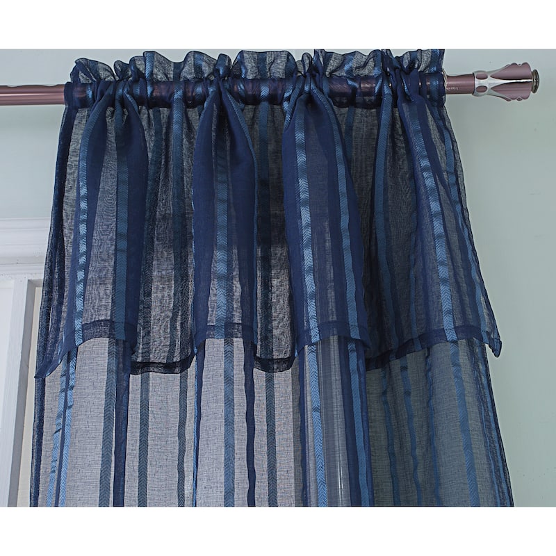 Gretchen Striped Sheer Window Curtain Rod Pocket 90 inch - 54 x 90 in.