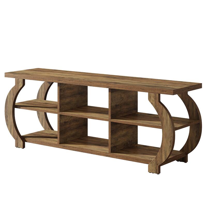 63" TV Stand, Media TV Console with Storage Shelves for Living Room, Wood Entertainment Center for 55/60/65/75-Inch TVs