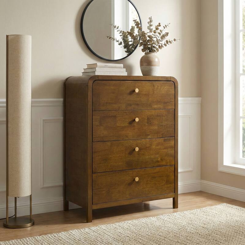 Roundhill Furniture Eldren Wood Bedroom Set, Platform Bed with Dresser, Mirror, Nightstand, Chest in Walnut Finish