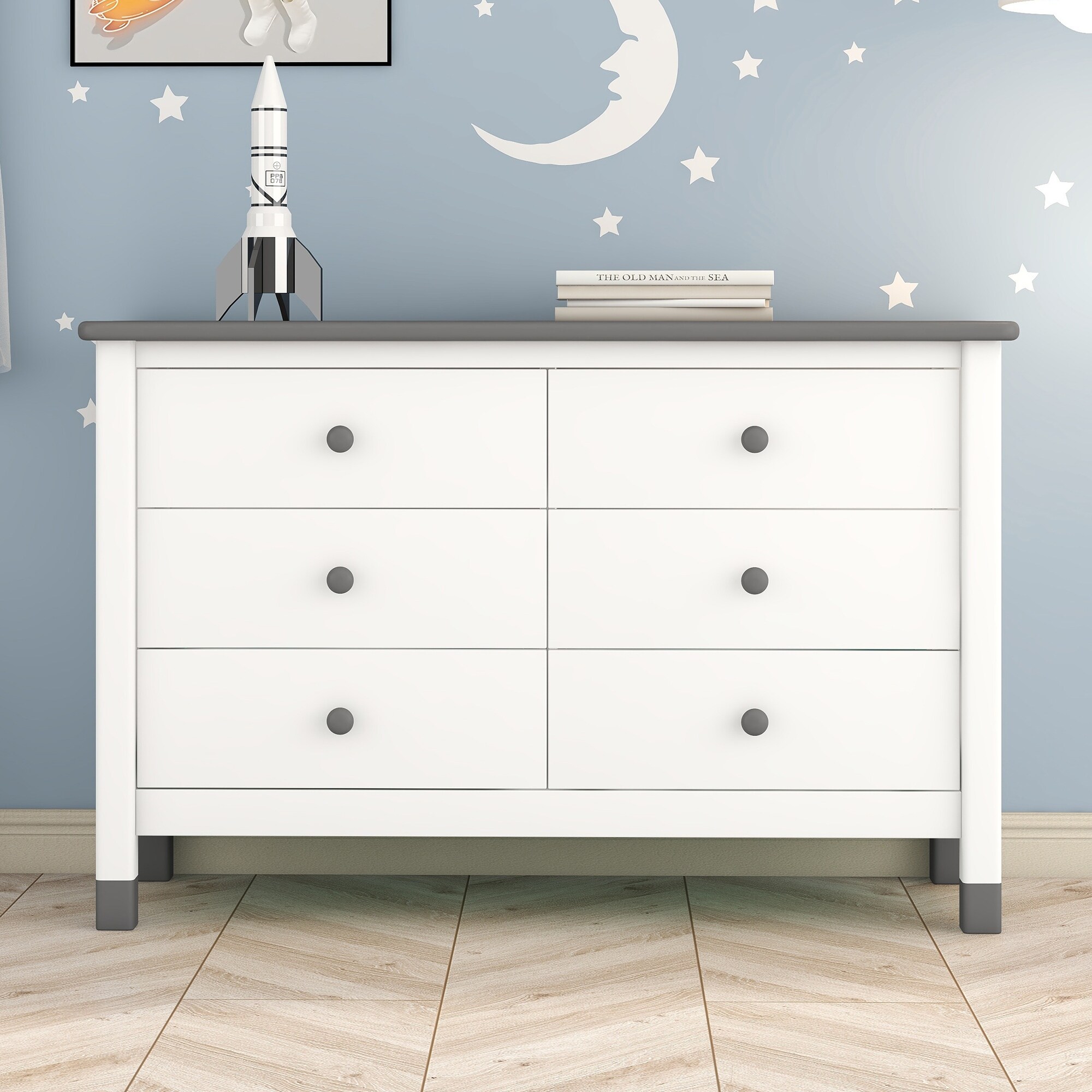 Cute Design Storage Cabinet for kids Bedroom, Wooden Storage Dresser with 6  Drawers, White+Grey - Bed Bath & Beyond - 42378310