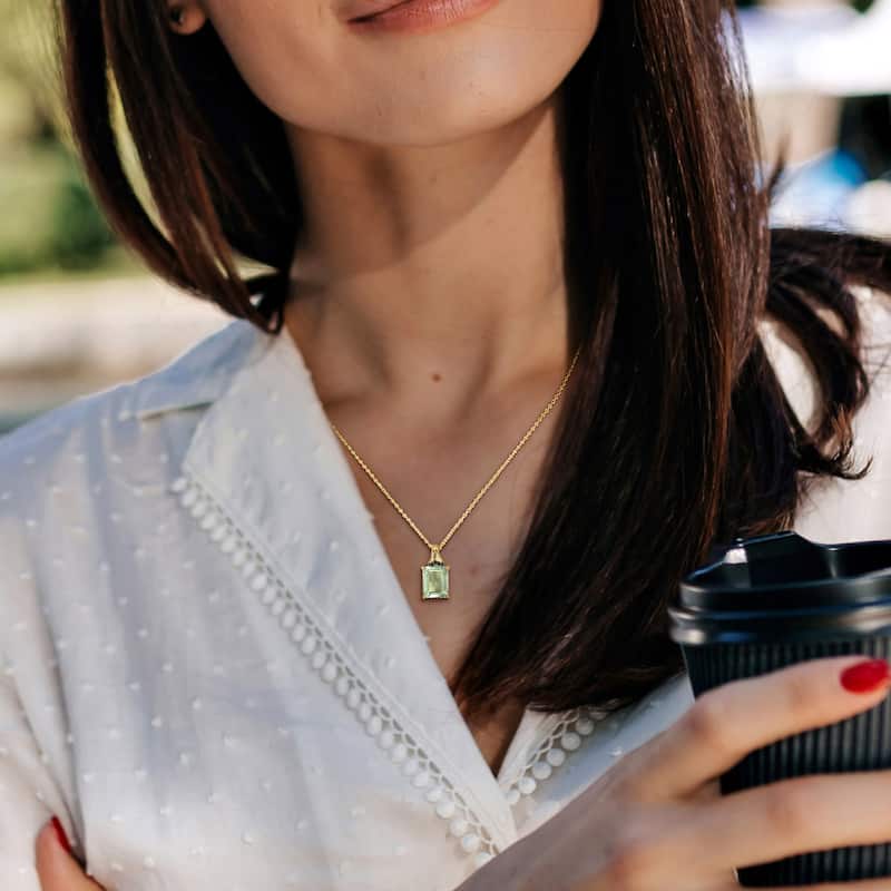 Miadora 5 5/8ct TGW Octagon-Cut Green Quartz Black Sapphire Necklace Yellow Silver