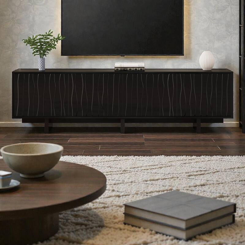 Retro Wood Grain TV Stand with Wavy Doors, Rustic Media Console for TVs up to 75", Storage Cabinet