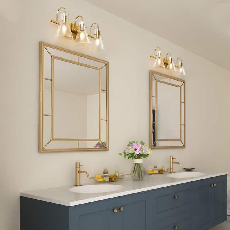 Liniya Modern 22'' Bathroom Vanity Light Brass Gold Wall Sconces Horn Seeded Glass Dimmable