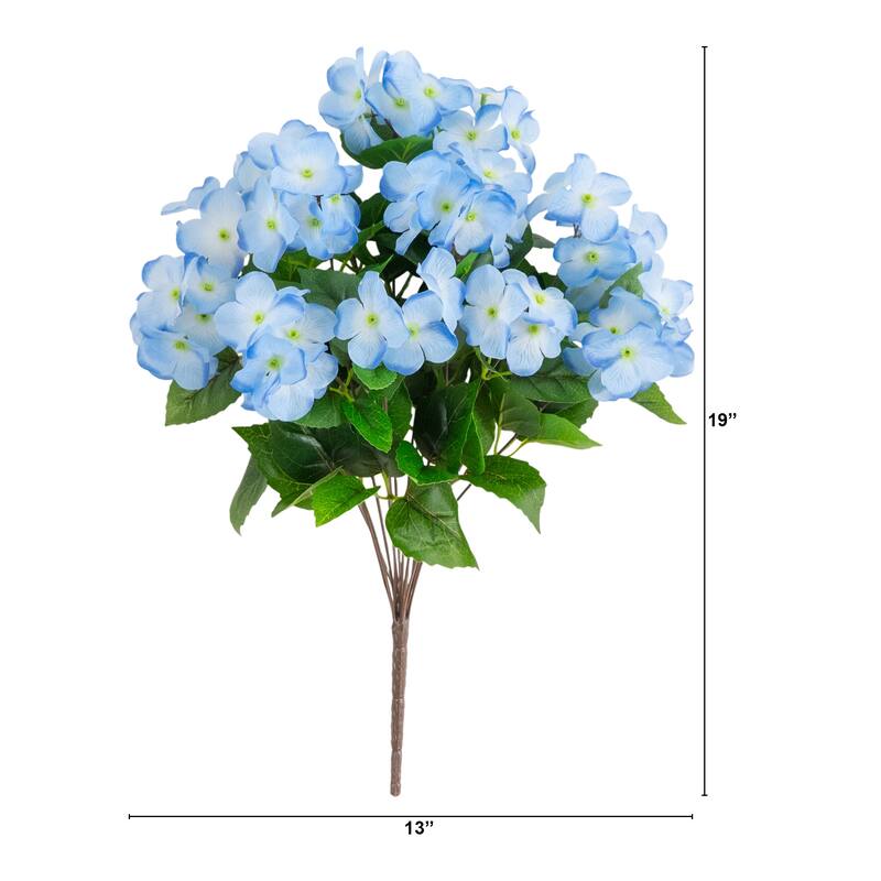 19-in UV Resistant Artificial Hydrangea Bush - Set of 3
