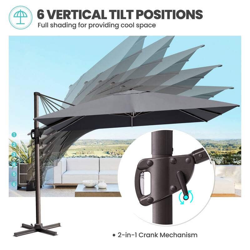 12 x 9 ft Outdoor Shade Parasol Patio Offset Cantilever Umbrella with Weights Base