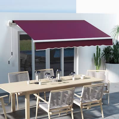 10' x 6.5' Retractable Awning with LED Lights, Wine Red