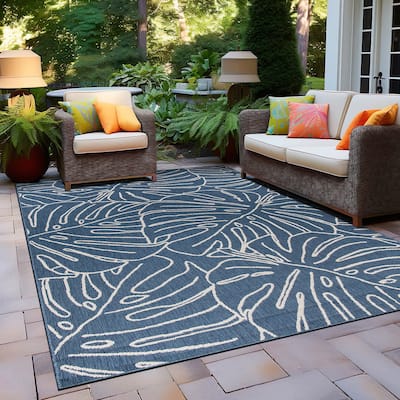 World Rug Gallery Contemporary Tropical Leaves Indoor/Outdoor Area Rug