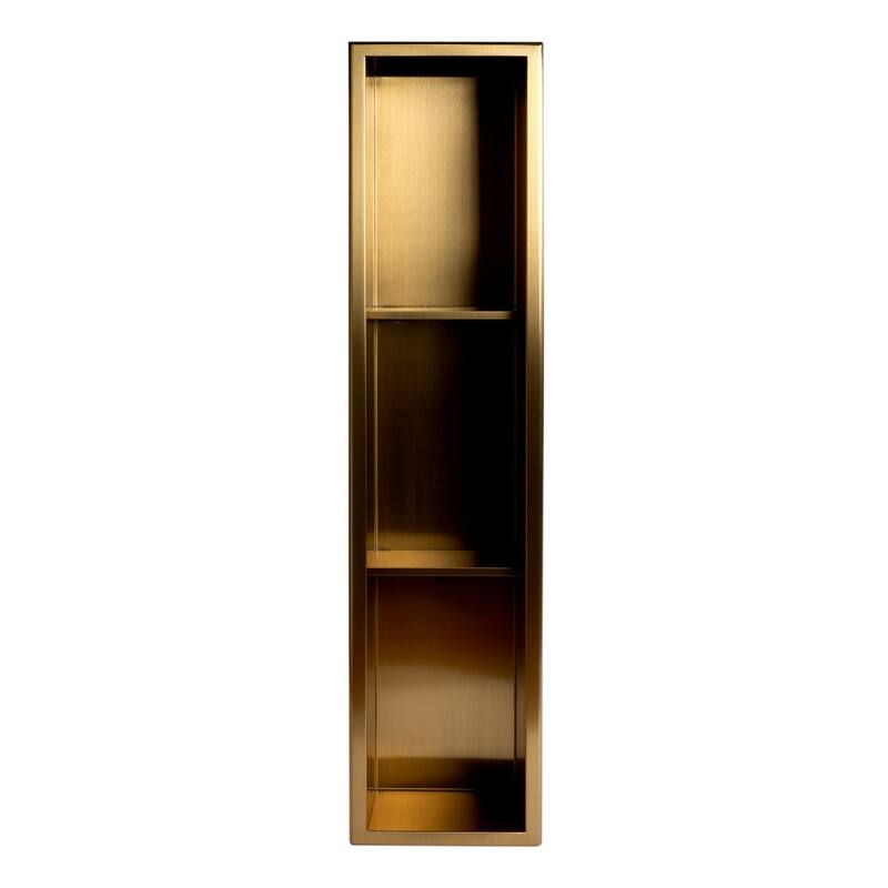 ALFI brand 8" x 36" Brushed Gold PVD Stainless Steel Vertical Triple Shelf Shower Niche