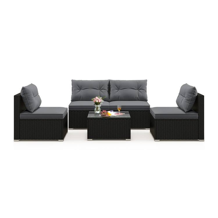 Stylish 5-Piece Outdoor Seating Set with Cushions and Table - Grey