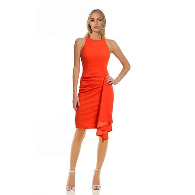 Jewel Badgley Mischka Fiona Side Drape Halter Gown
