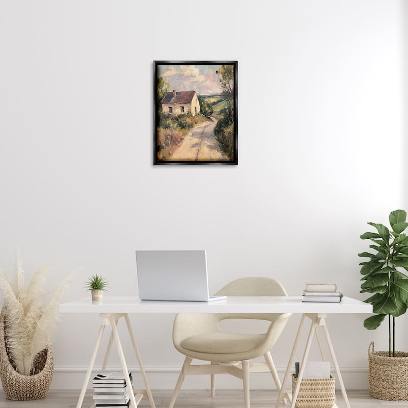 Stupell Scenic Cottage Road Framed Floater Canvas Wall Art Design By Petal Prints Design