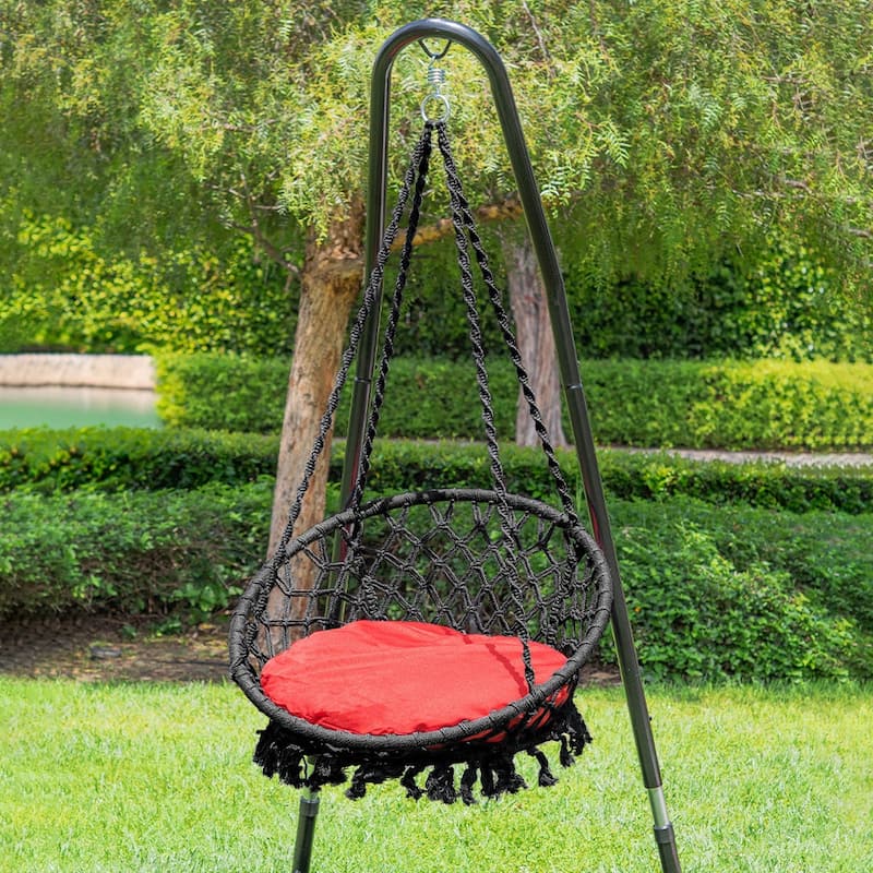 Bahia Macrame Hammock Chair Bedroom Rope Swing Indoor Outdoor Hand Woven Accent Chair - 42 x 32 in