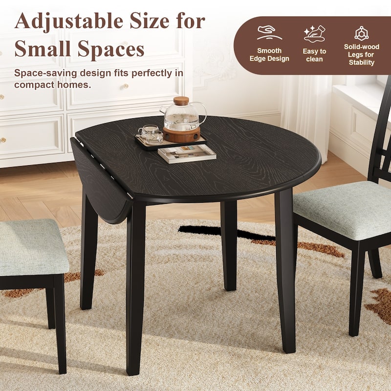 5-Piece Dining Set, Folding Wood Dining Table and 4 Upholstered Chairs