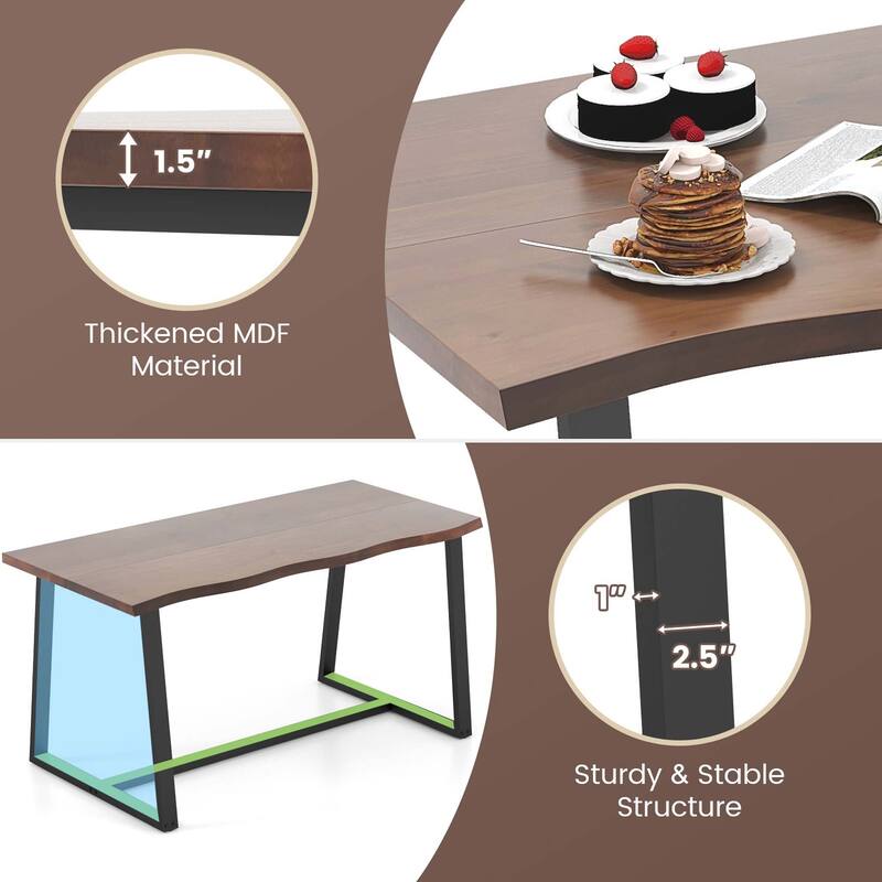Costway 63" Large Dining Table for 4-6 People with Wavy Edge - See Details