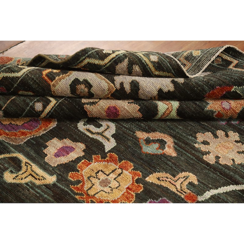 Hand Knotted Oriental 100% Wool Carpet Transitional All-Over Brown Oushak Area Rug - 9' 9'' X 8' 1''