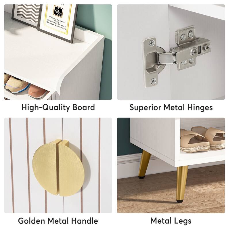 Shoe Cabinet with Doors, Entryway Shoe Storage Cabinet with Adjustable Shelves - 29.6" L x 13.8" D x 43.3" H
