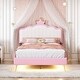 preview thumbnail 3 of 17, Roomfitters Full Size Upholstered Princess Bed with Crown Headboard, Platform Bed with Light Accents and Golden Metal Legs