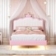preview thumbnail 2 of 8, Twin size Upholstered Princess Bed With Crown Headboard,with Headboard and Footboard with Light Strips,White+Pink