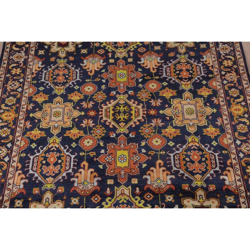 All-Over Blue Geometric Oushak Oriental Area Rug Handmade Wool Carpet - 7'10"x 10'4"