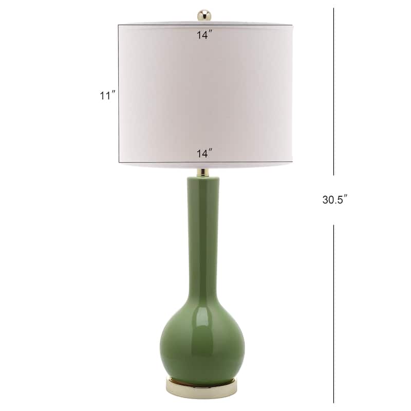 SAFAVIEH Lighting 31-inch Mae Long Neck Ceramic Green Table Lamp (Set of 2) - 14"x14"x30.5"