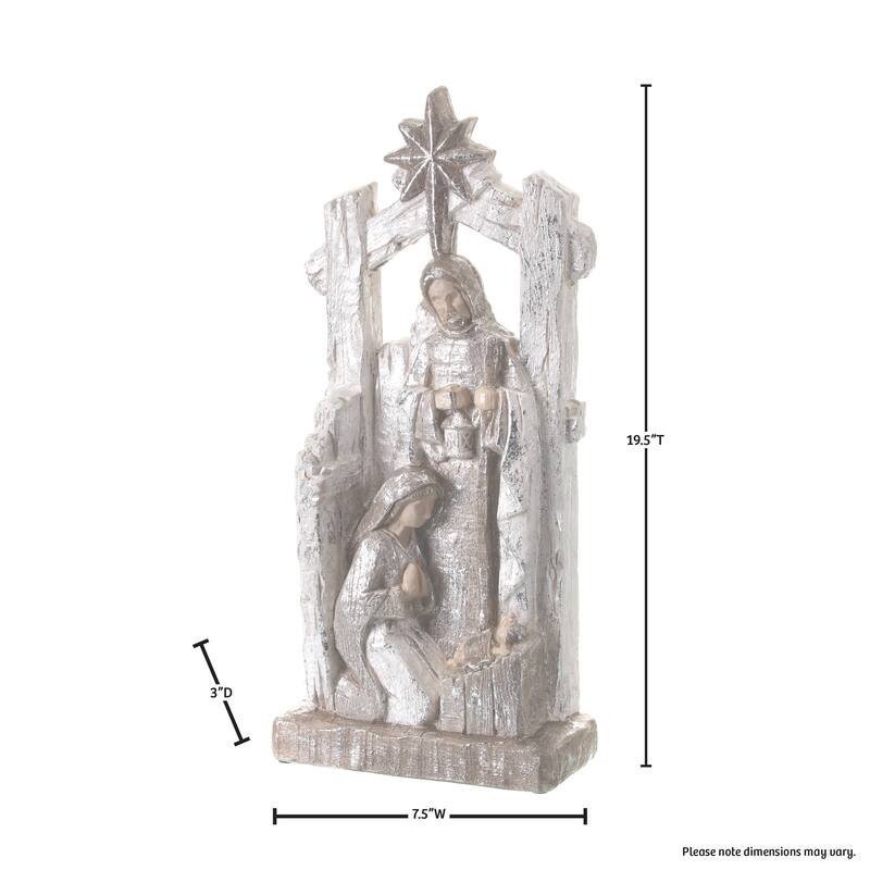 19.5" Paperstone Metallic Holy Family W/Cresh