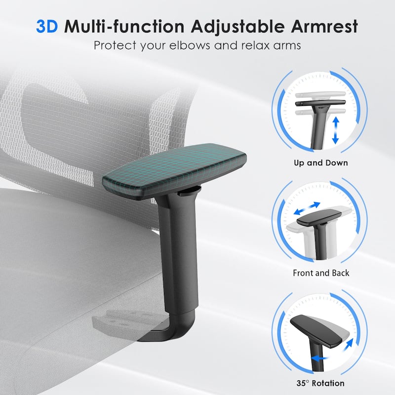 Ergonomic Office Chair,Mesh Desk Chair with Adjustable Lumbar Support and Headrest,Computer Chair with 3D Armrest Swivel Chair