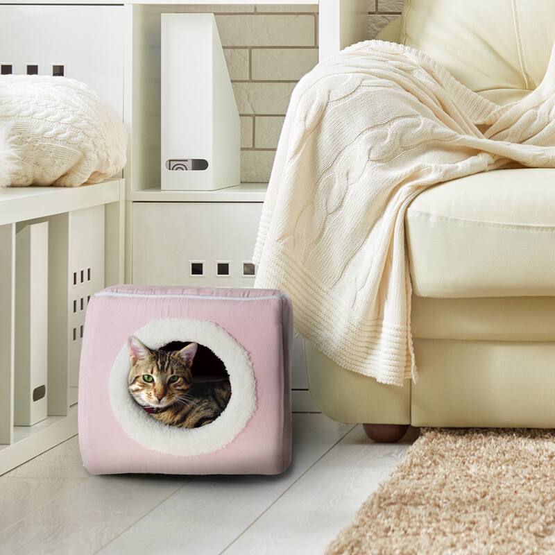 PETMAKER Cozy Cat Cave Enclosed Cube Indoor Pet Bed - Pink