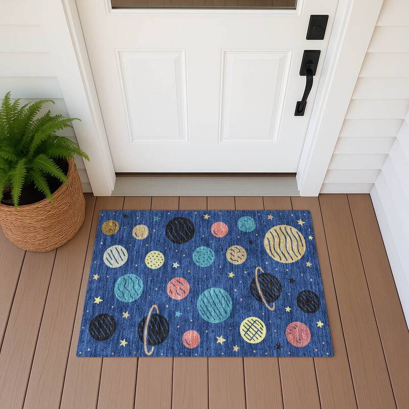 Machine Washable Indoor/ Outdoor Modern Planets Chantille Rug - Baltic - 1'8" x 2'6"