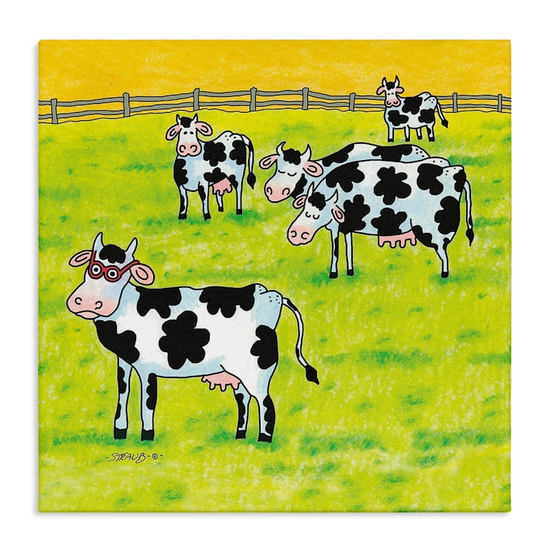 Stupell Funny Cow Herd with Specs Canvas Wall Art Design By Roger Straub - 17 x 17