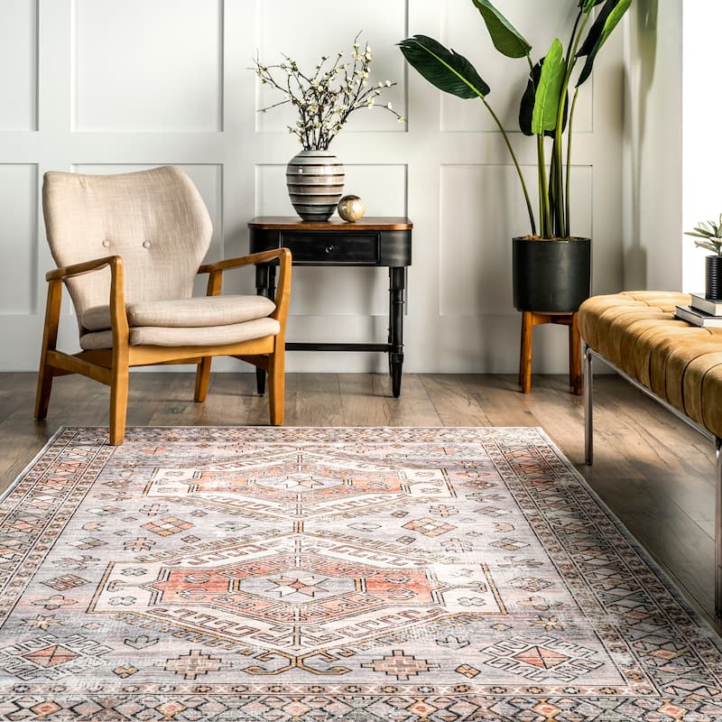 Nuloom Mae SpinClean Tribal Motif Machine Washable Area Rug