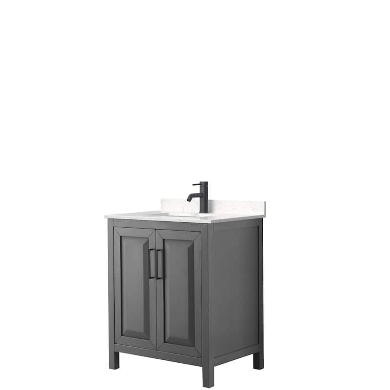 Daria 30 Inch Single Vanity, Cultured Marble Top - Dark Gray, Black Trim, Carrara Cultured Marble Top