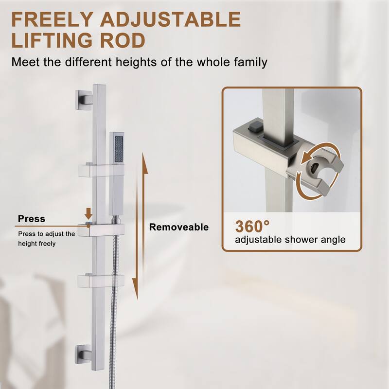 CASAINC Dual Heads High Pressure 16 Inch 4 Function Shower Head Shower System with Sliding Rod Handheld Shower and 6 Body Jet