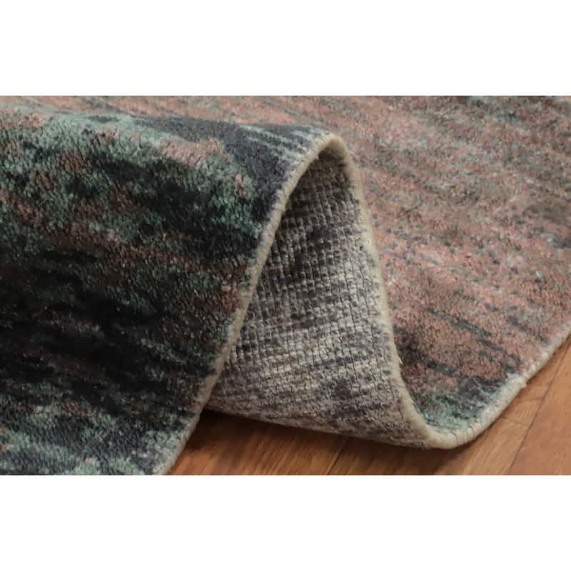 Hand Knotted Oriental Viscose Silk Carpet Modern Abstract Multi-Colored Abstract Area Rug - 7' 8'' X 5' 6''