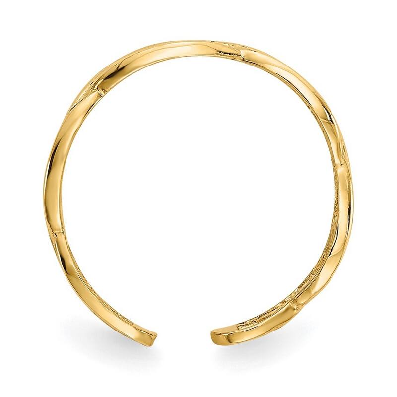 Curata Womens Adjustable Solid 14 karat Yellow Gold Weave Toe Ring