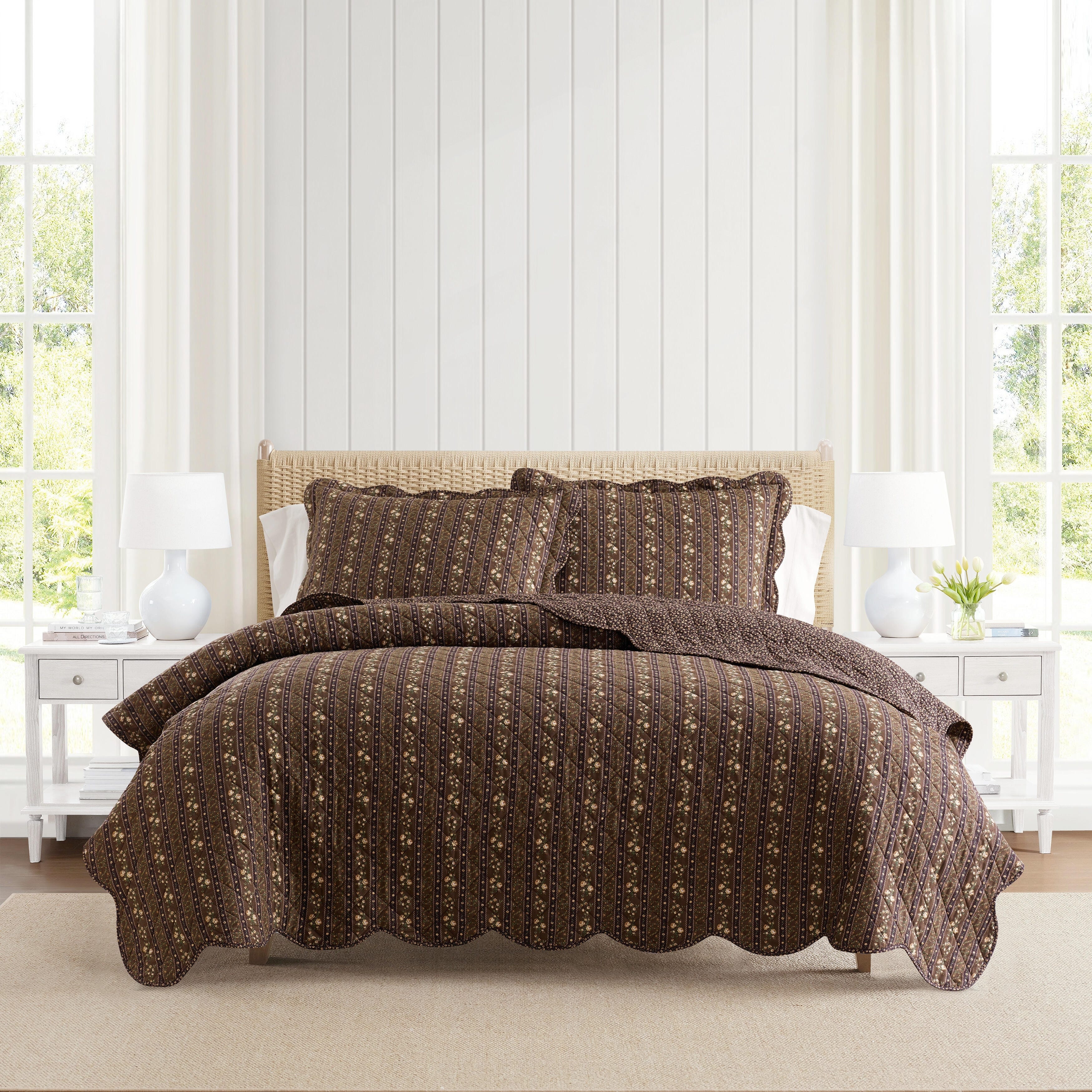 Martha Stewart Raimonda Cotton Brown Reversible Quilt Set