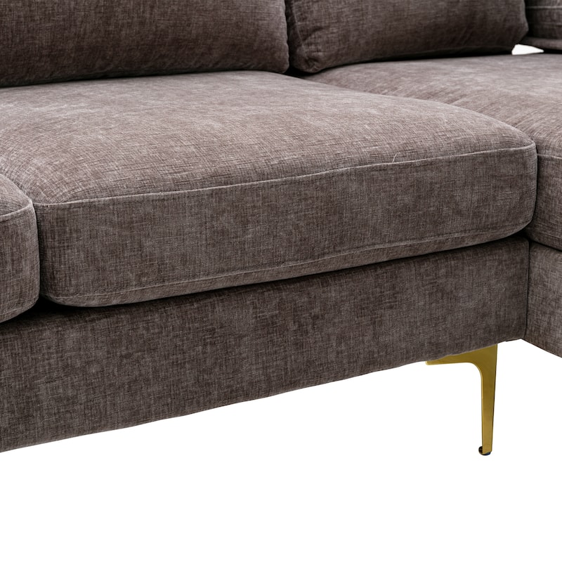 Living Room Chenille Fabric Sofa Sectional Sofa with Cushion Back, Pillow Top Arms, and Metal Legs