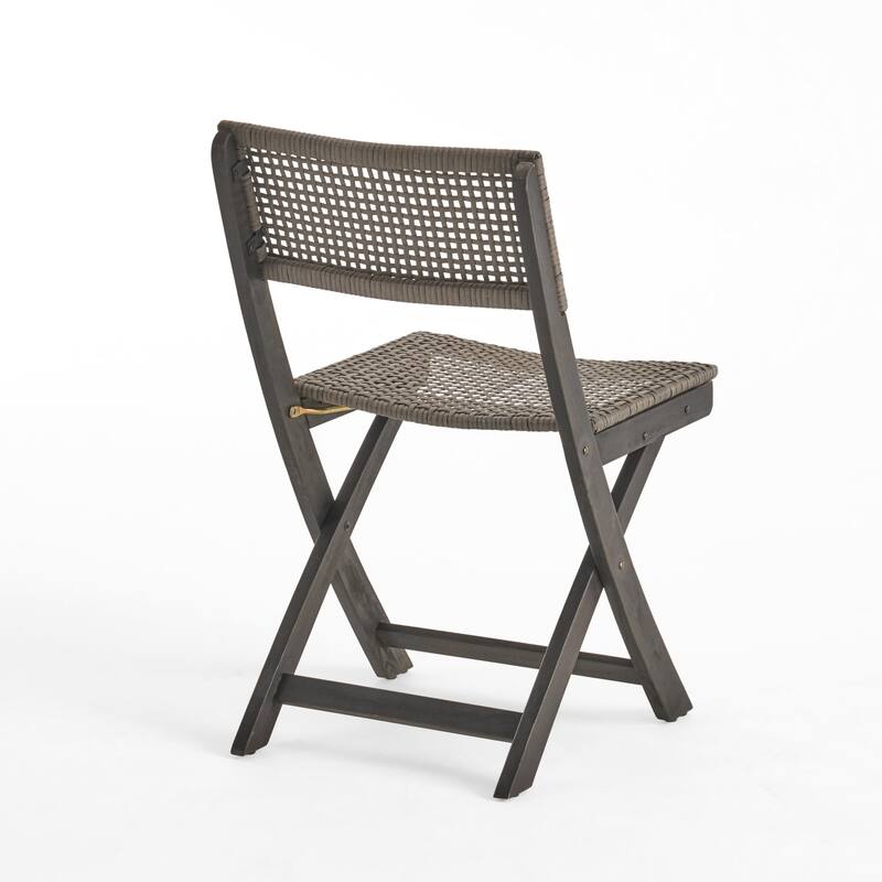 Roomfitters Set of 2 Foldable Wicker Bistro Chairs, Acacia Wood Frame with Traditional Caning, Grey + Brown