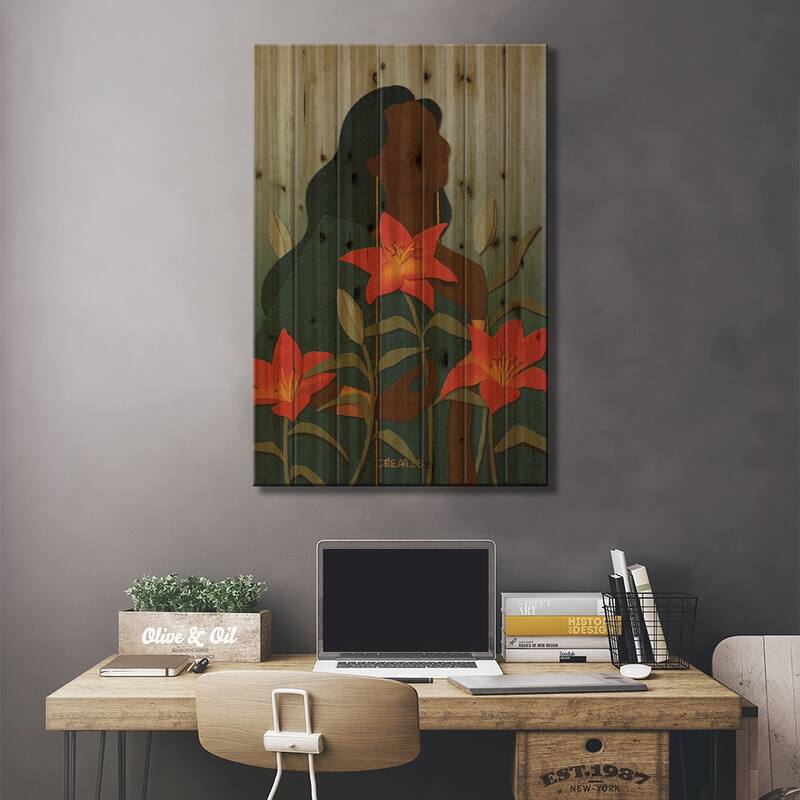 Lilies Print On Wood by Taku Creates - Multi-Color