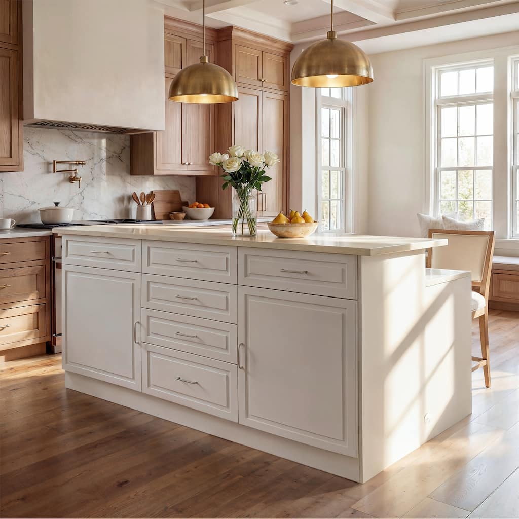 78.7" Kitchen Island with Faux Stone Top & Power Outlet Storage Cabinet with Drawers & Doors, Farmhouse White Kitchen Island