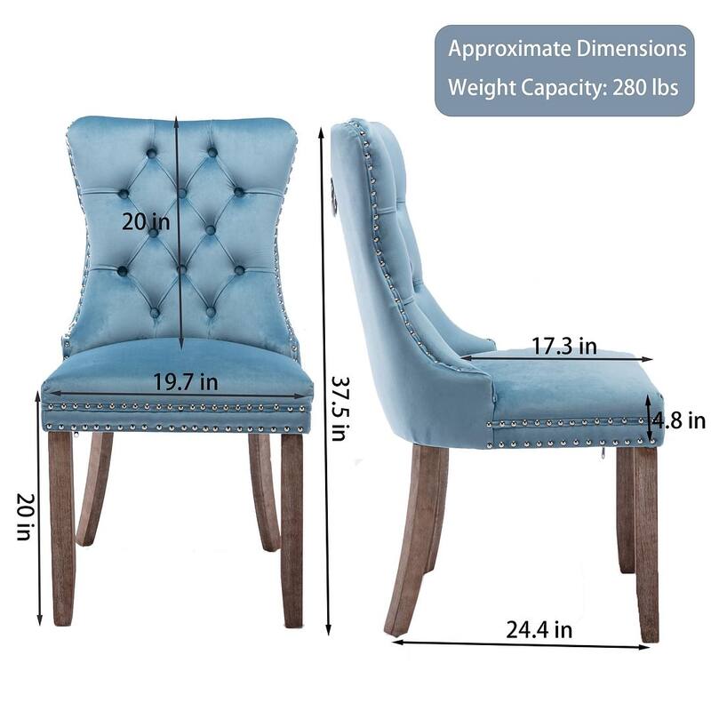 Set of 2 Velvet Dining Chairs,Tufted Solid Wood Armless Chairs Accent Chair with Nailhead Trim and Back Ring Pull