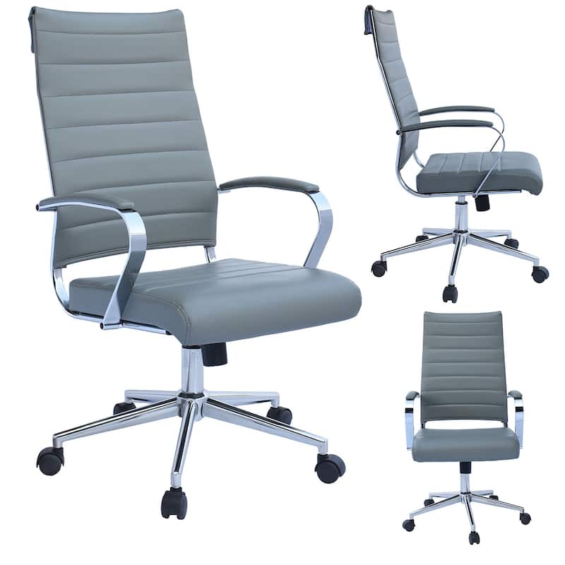 Mid Century Modern Executive Office Chair: Ergonomic, Mid Back, PU Leather, Arms, Tilt, Adjustable Height, Wheels, Swivel