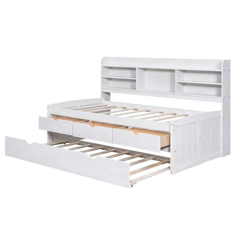 Captain Bed Platform Bed Daybed Frame with 3 Drawers and Trundle