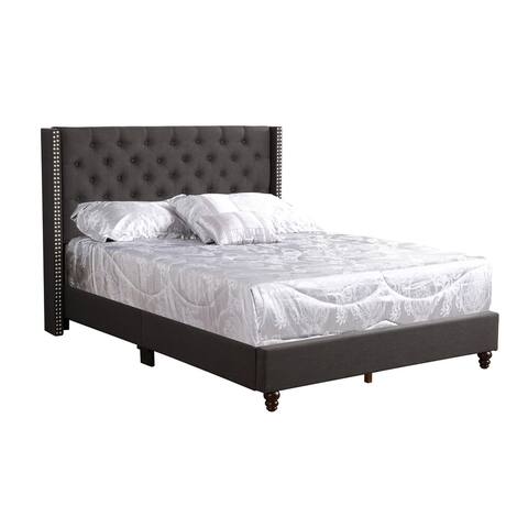 Offex Julie Black Queen Upholstered Panel Bed with Slat Support