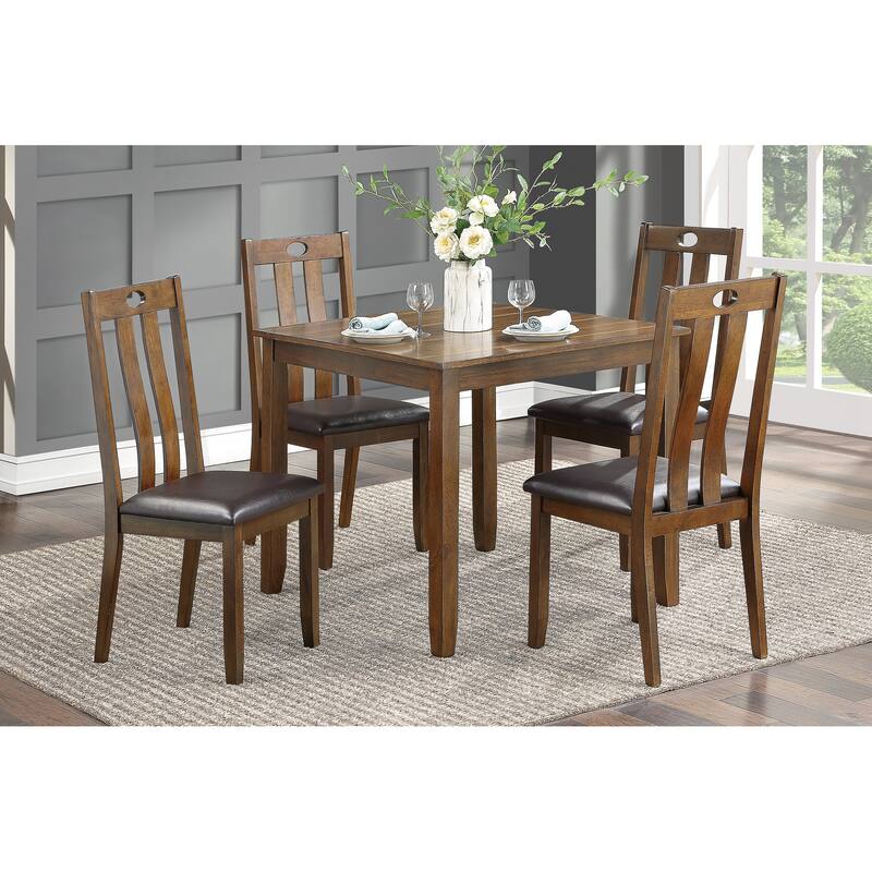 5 Piece Kitchen Dining Table and Chair Set, Dining Room Furniture Set with Square Dining Table and 4 Side Chairs - Brown