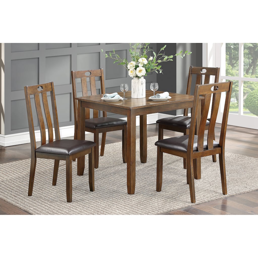 5pc Dining Set Table and 4 Side Chairs Upholstered Seat Wooden Kitchen Set Transitional Style