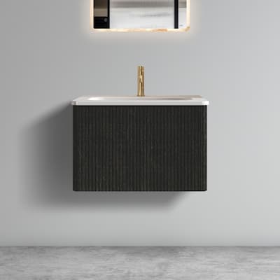 24 Inch Striped Brushed Floating Bathroom Vanity with White Ceramic Sink,Bathroom Vanity for Modern Bathroom