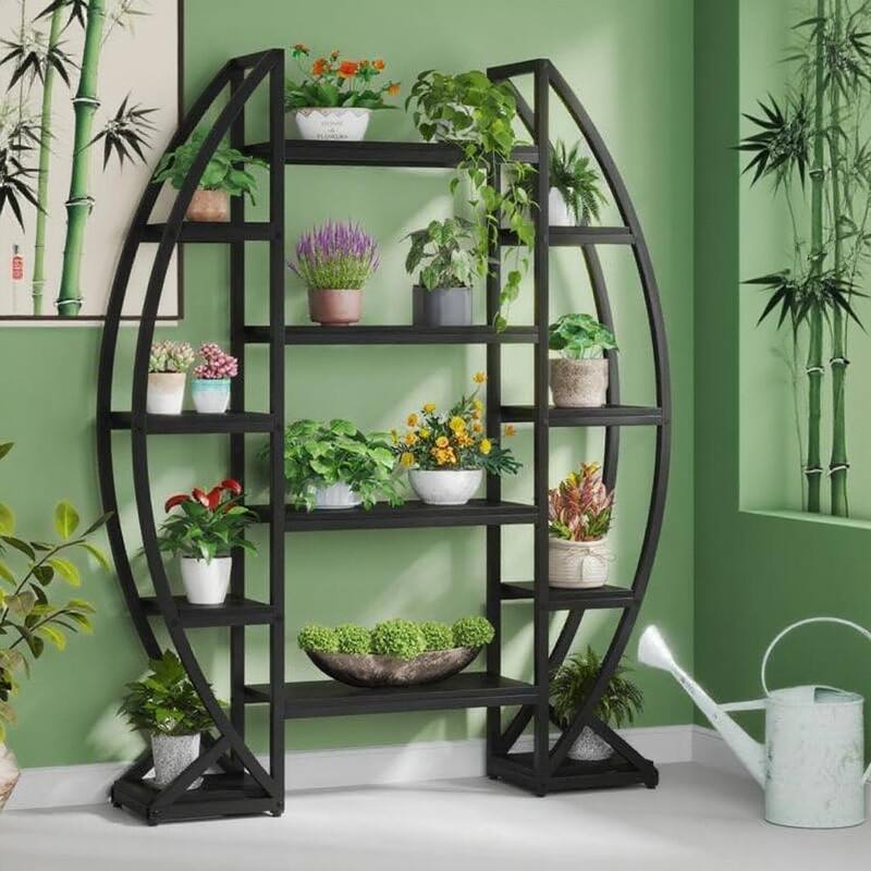Metal and MDF 12 Shelf Half-Moon Plant Stand with Wide Display - 49.08” x 11.81” x 69.48”