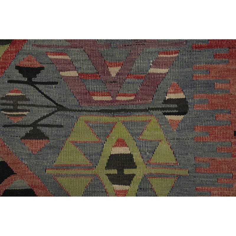 Hand Woven Oriental 100% Wool Carpet Southwestern Tribal Navy Blue & Blues Kilim Area Rug - 10' 0'' X 4' 11''